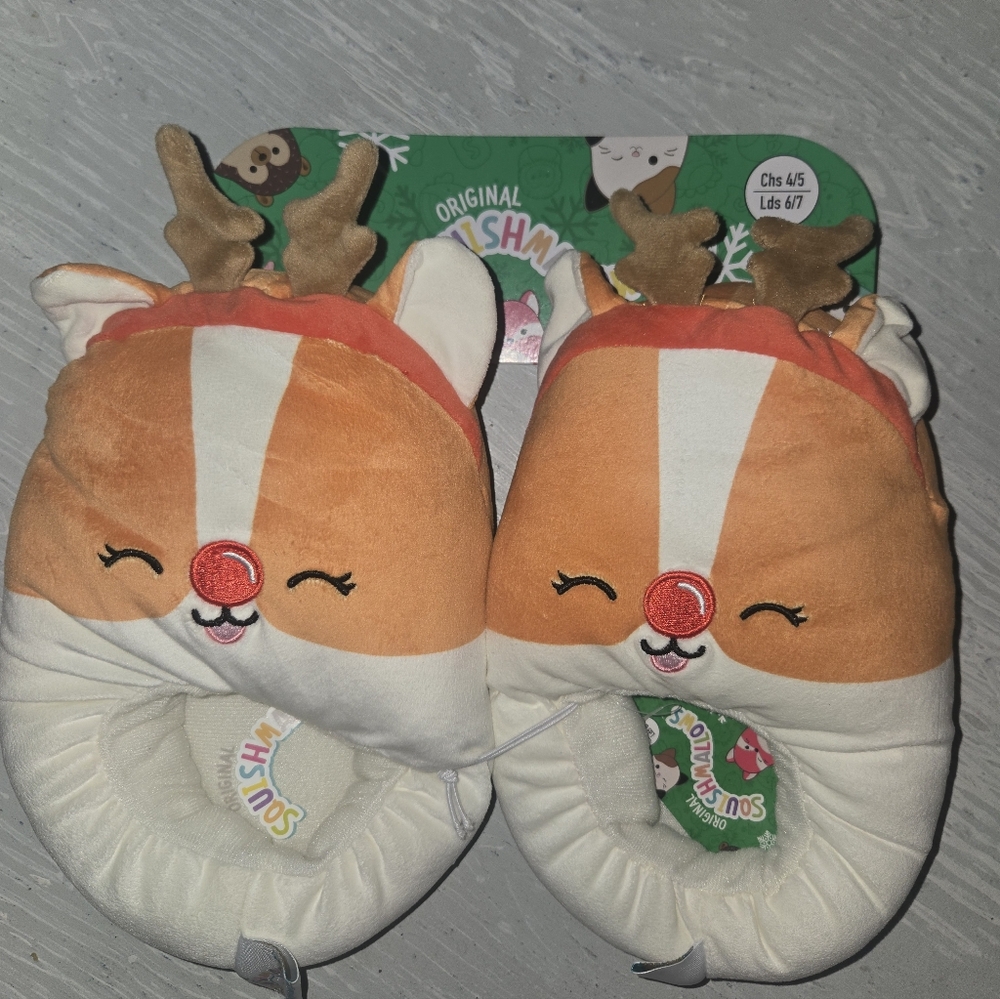 Squishmallows Reindeer Plush Slippers Ladies 6/7 Childs 4/5 NEW